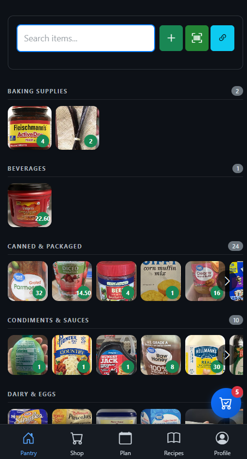 Pantry in dark mode
