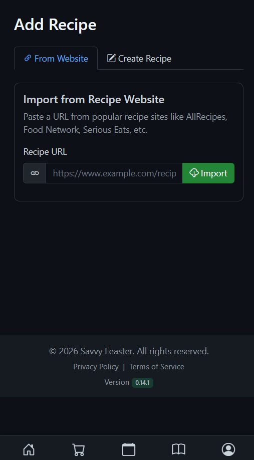Recipe import in dark mode