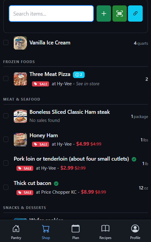 Store optimization shopping list in dark mode