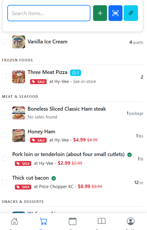 Store optimization shopping list in light mode